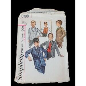 Vtg 1960’s Simplicity Boys Jacket Sewing Pattern #6108 Size 10 Chest 28